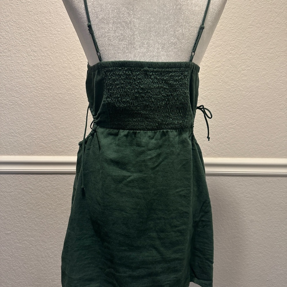 Aerie Linen Cut off side Mini Dress Forest Green Size M - Picture 5 of 6